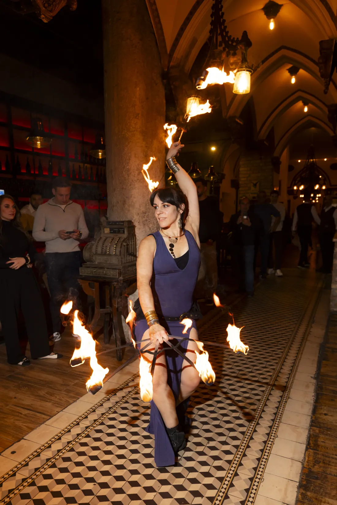 Fire dancer performing during the dinner show at Apostolok